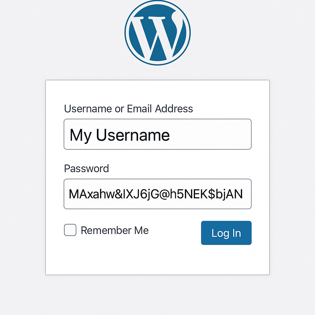 WordPress Login details with strong password